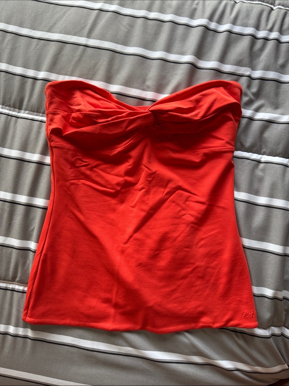 Aritzia Contour Orange-Red Twist-Front Strapless Top